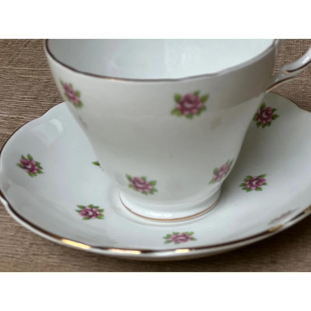 Vintage Regency English‎ Bone China Tea Cup Set Pink Rosebud Gold Trim England